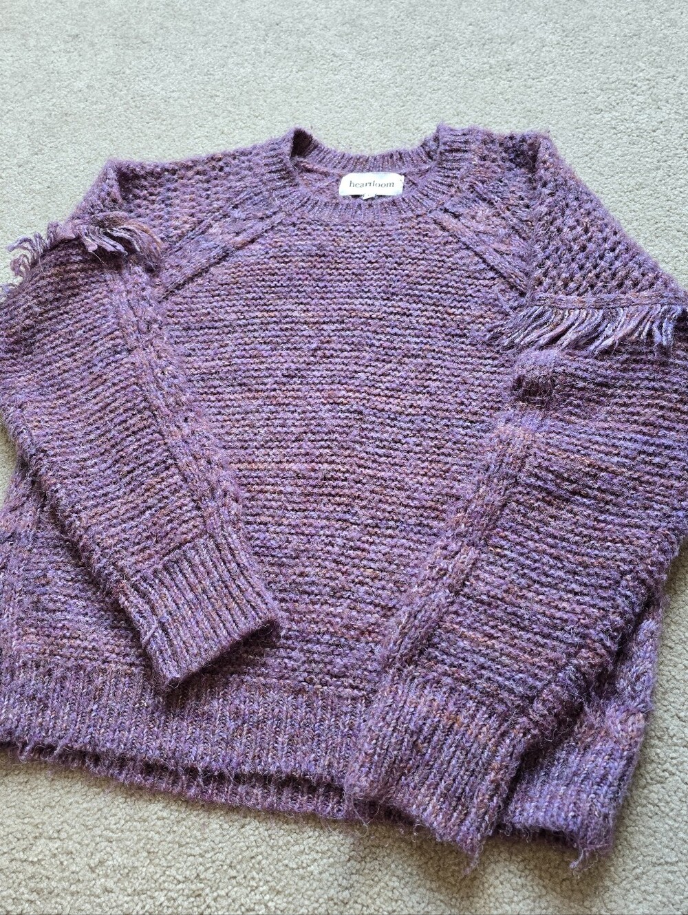 Heartloom Purple Chunky Knit Fringe Sweater Size Medium Oversized